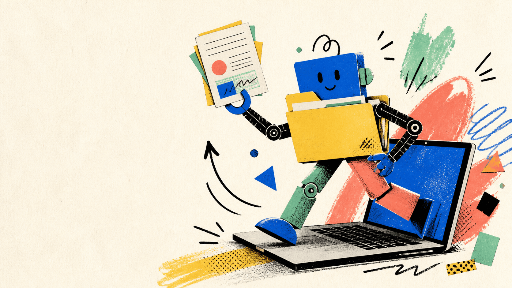 The original Zensen workshop illustration of an AI employee emerging from a laptop